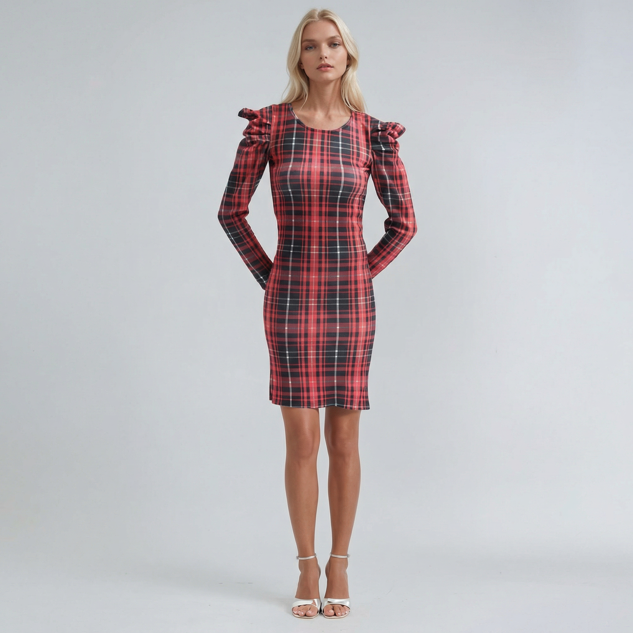 red tartan bodycon dress Plaid Mini Newest Deep V-neck Burgundy