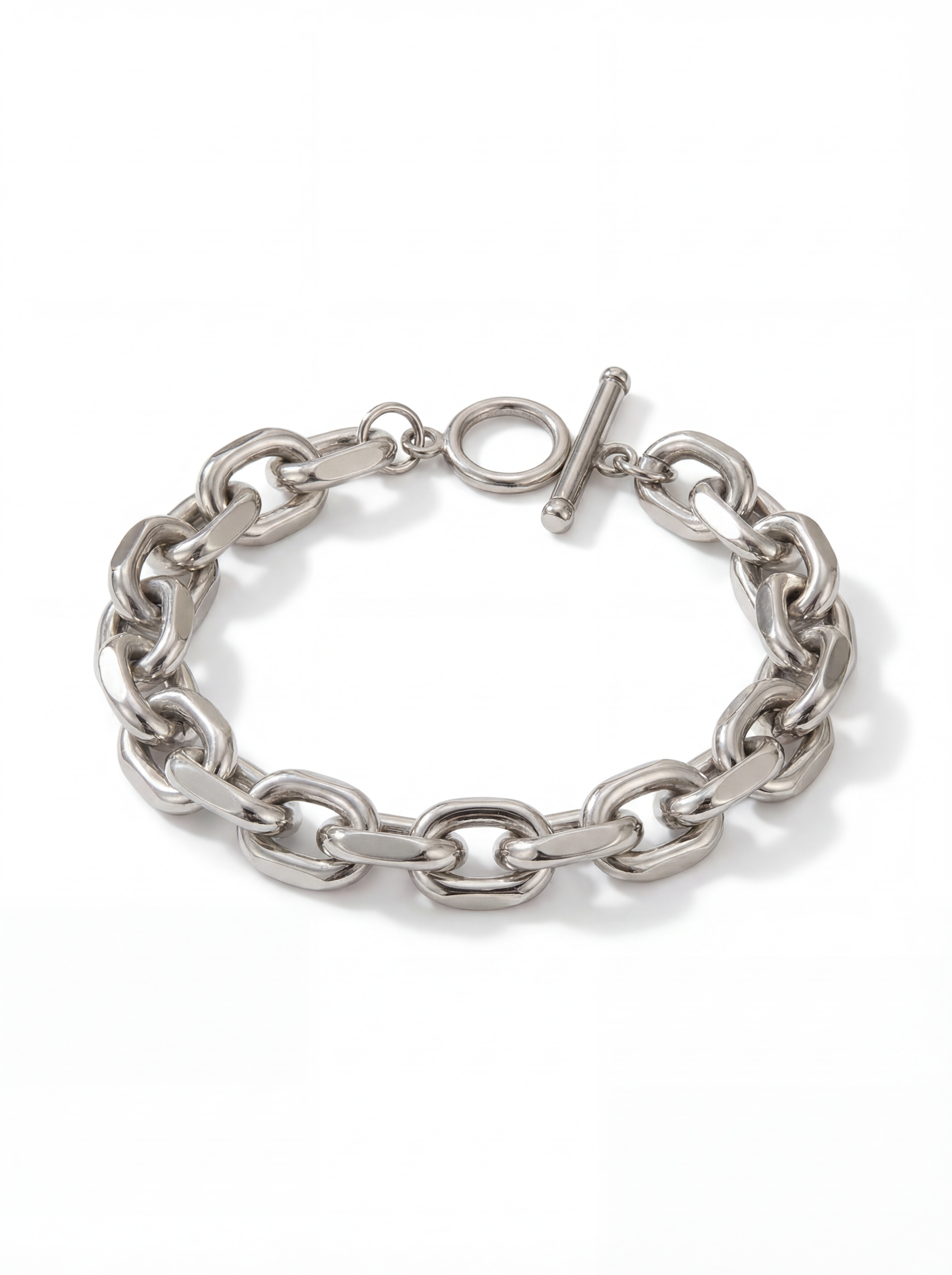 Silver chain bracelet on a white background