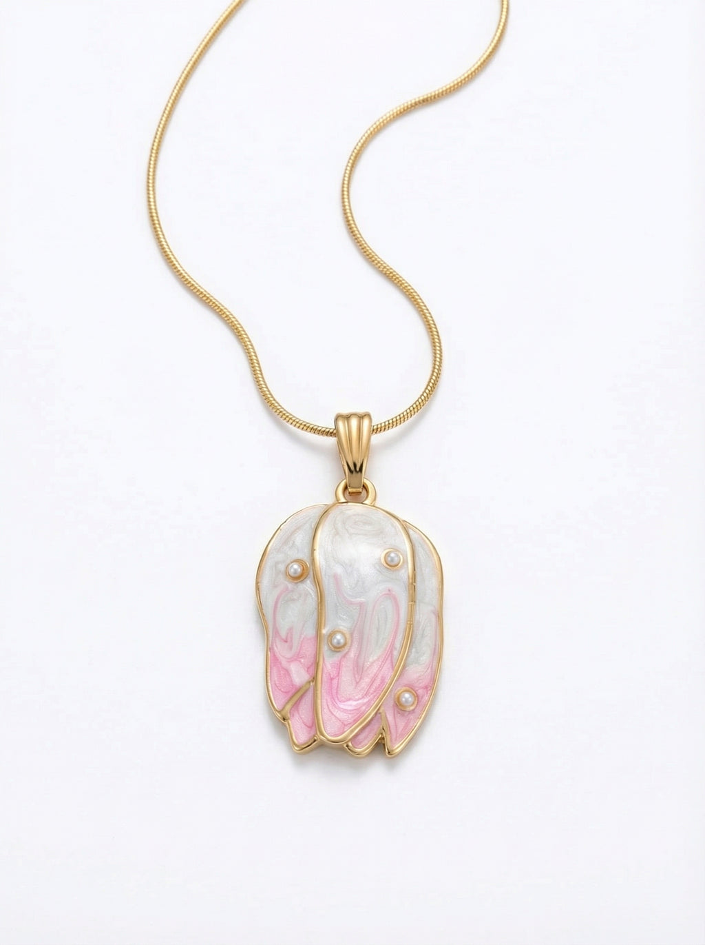 Necklace with a shell pendant on a white background