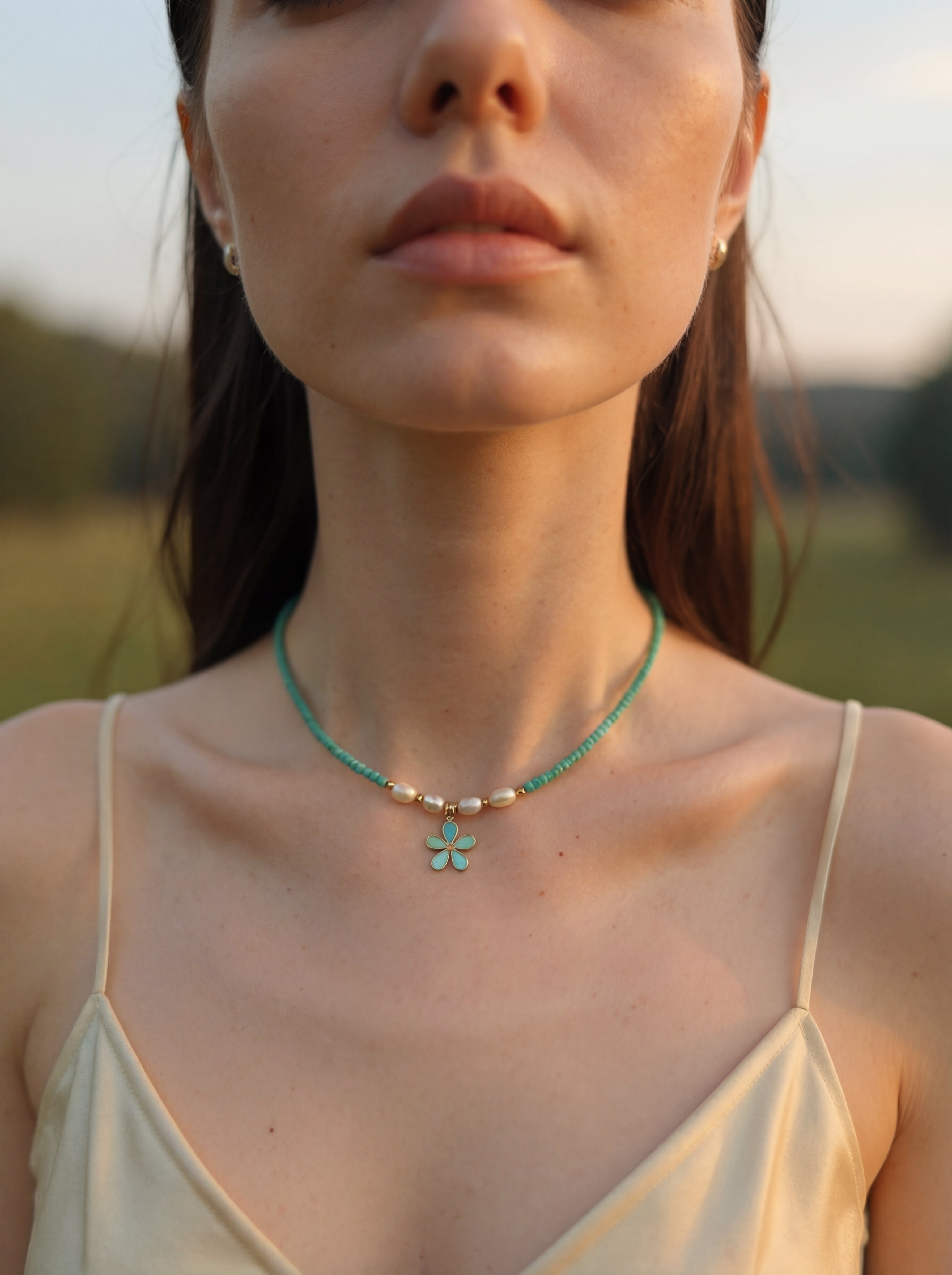 18K Gold Plated Enamel Flower Beaded Necklace - 316L Stainless Steel