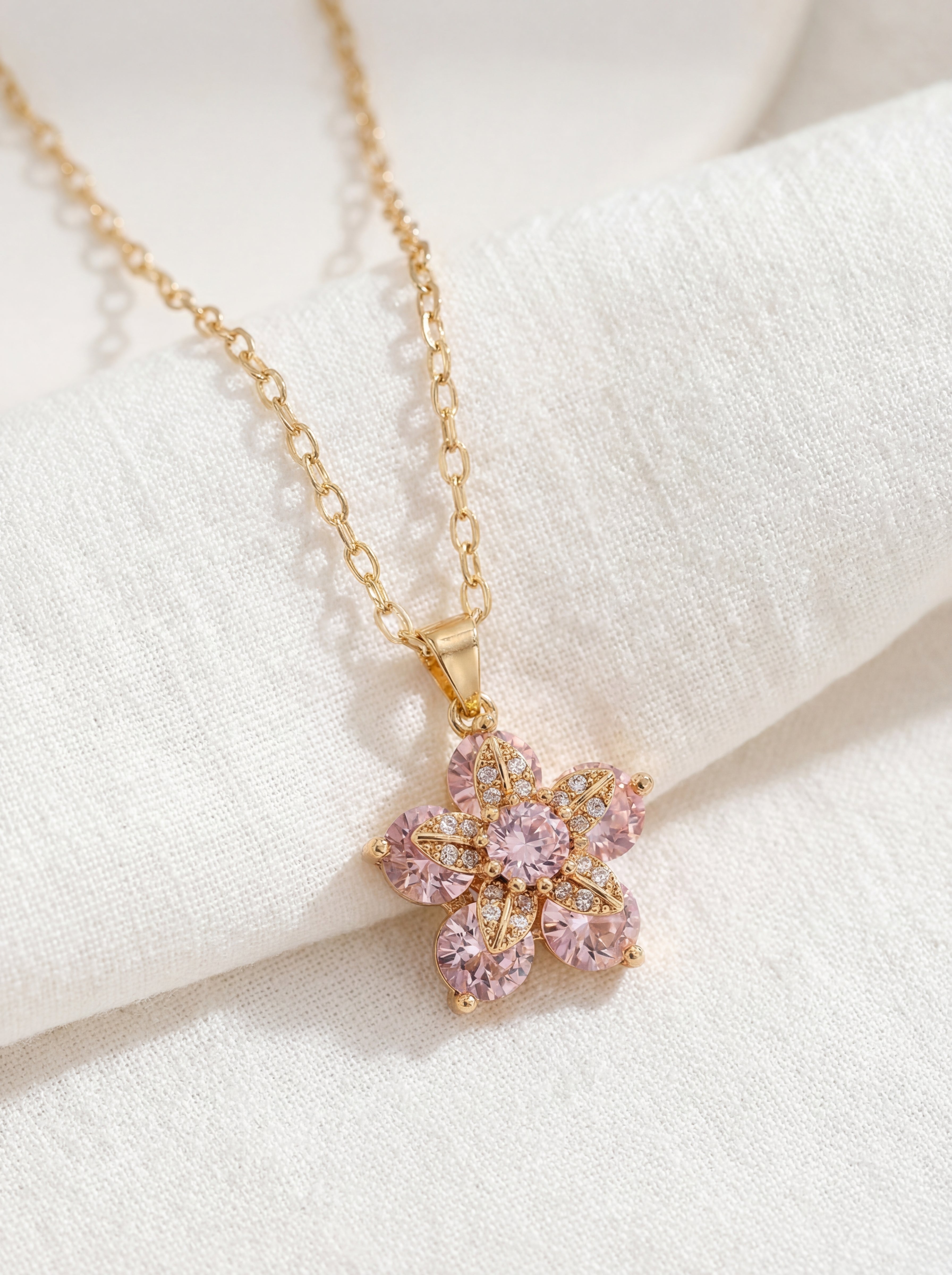 18K Rose Gold Plated Zircon Flower Pendant - Dainty Simple Style