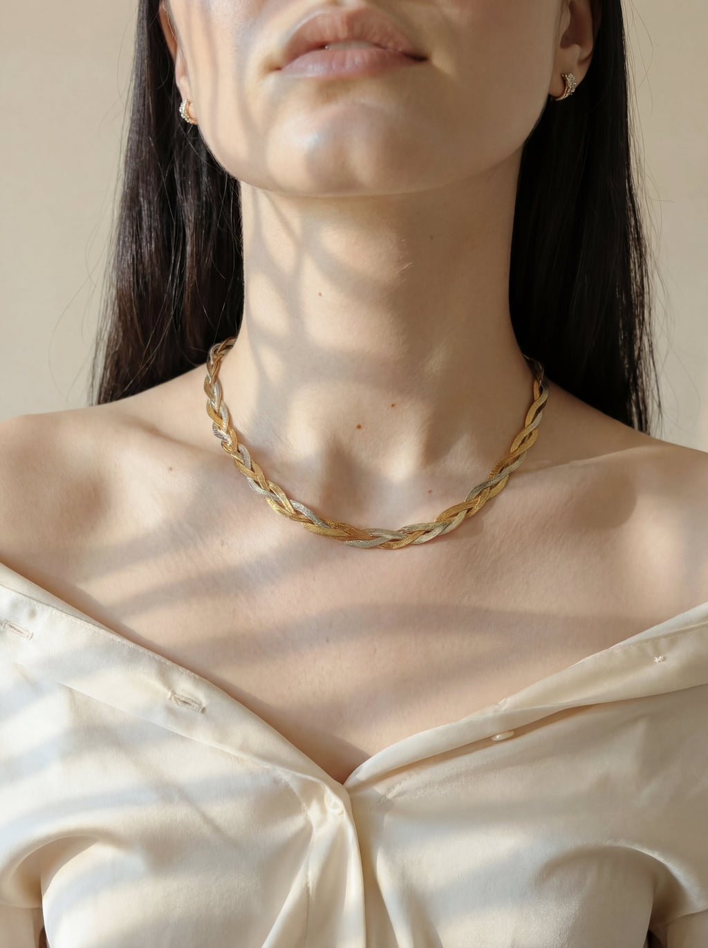 Dreifarbige geflochtene Halskette – Statement-Kette aus Edelstahl 304