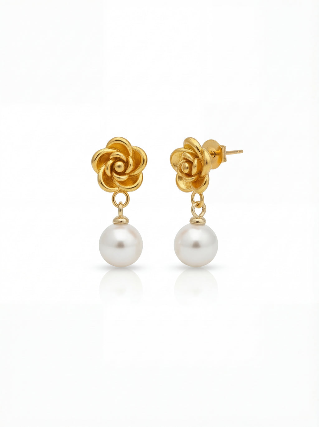 Rosenblüten-Perlenohrringe, 18 Karat vergoldet – Schlichter Stil