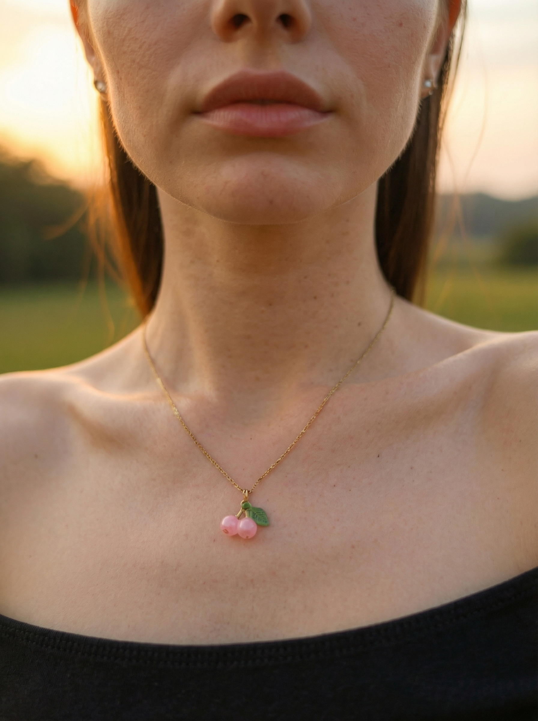 Niedliche Kirschhalskette, 18 Karat vergoldet – Edelstahl