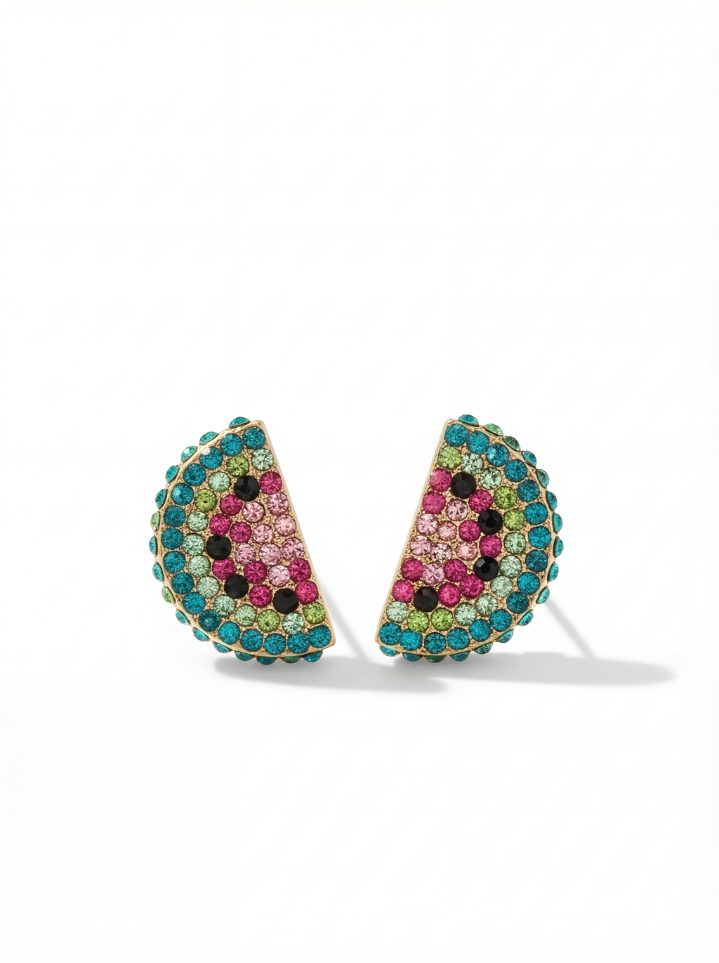 Colorful gemstone earrings on a white background