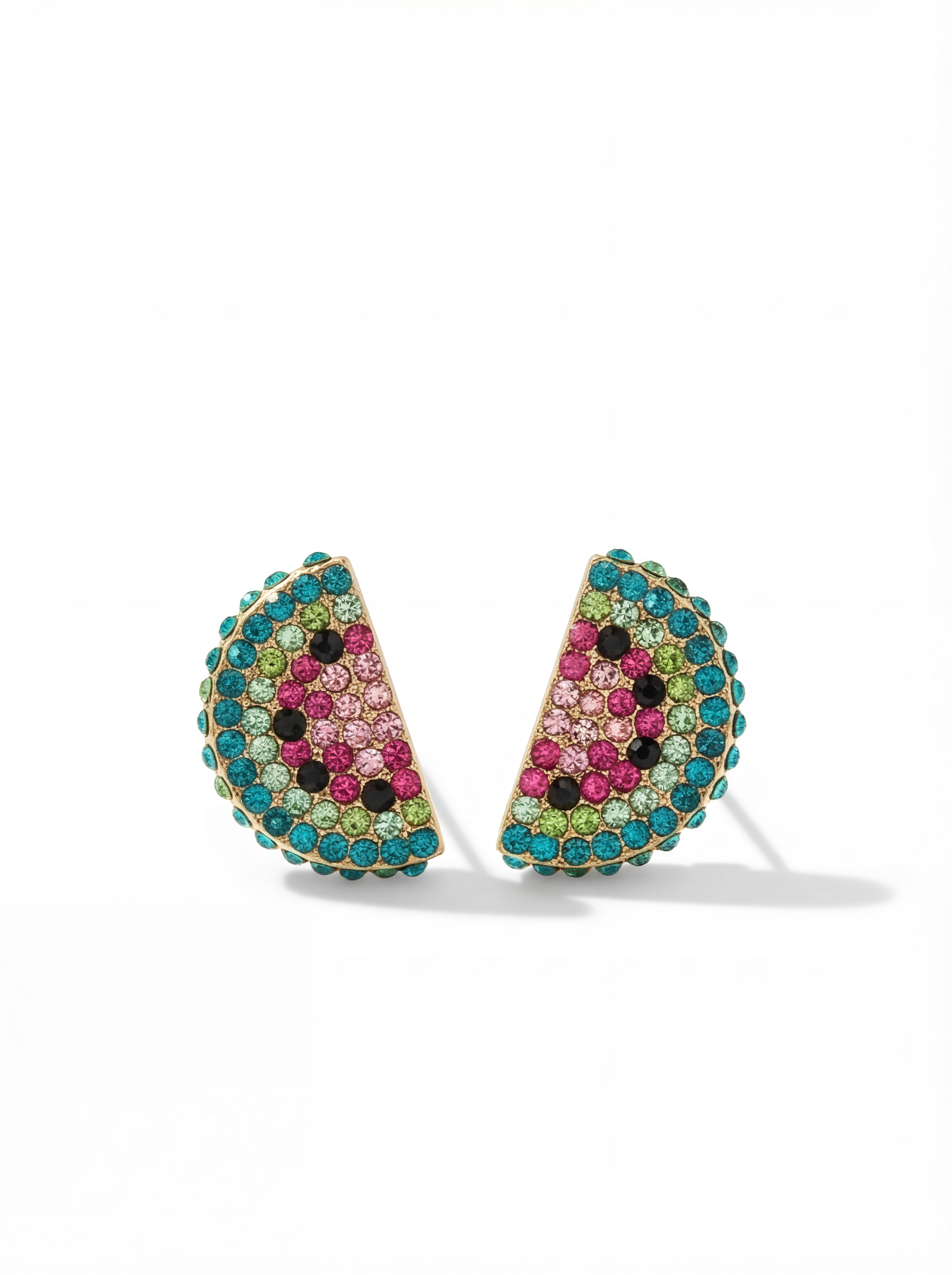 Colorful gemstone earrings on a white background