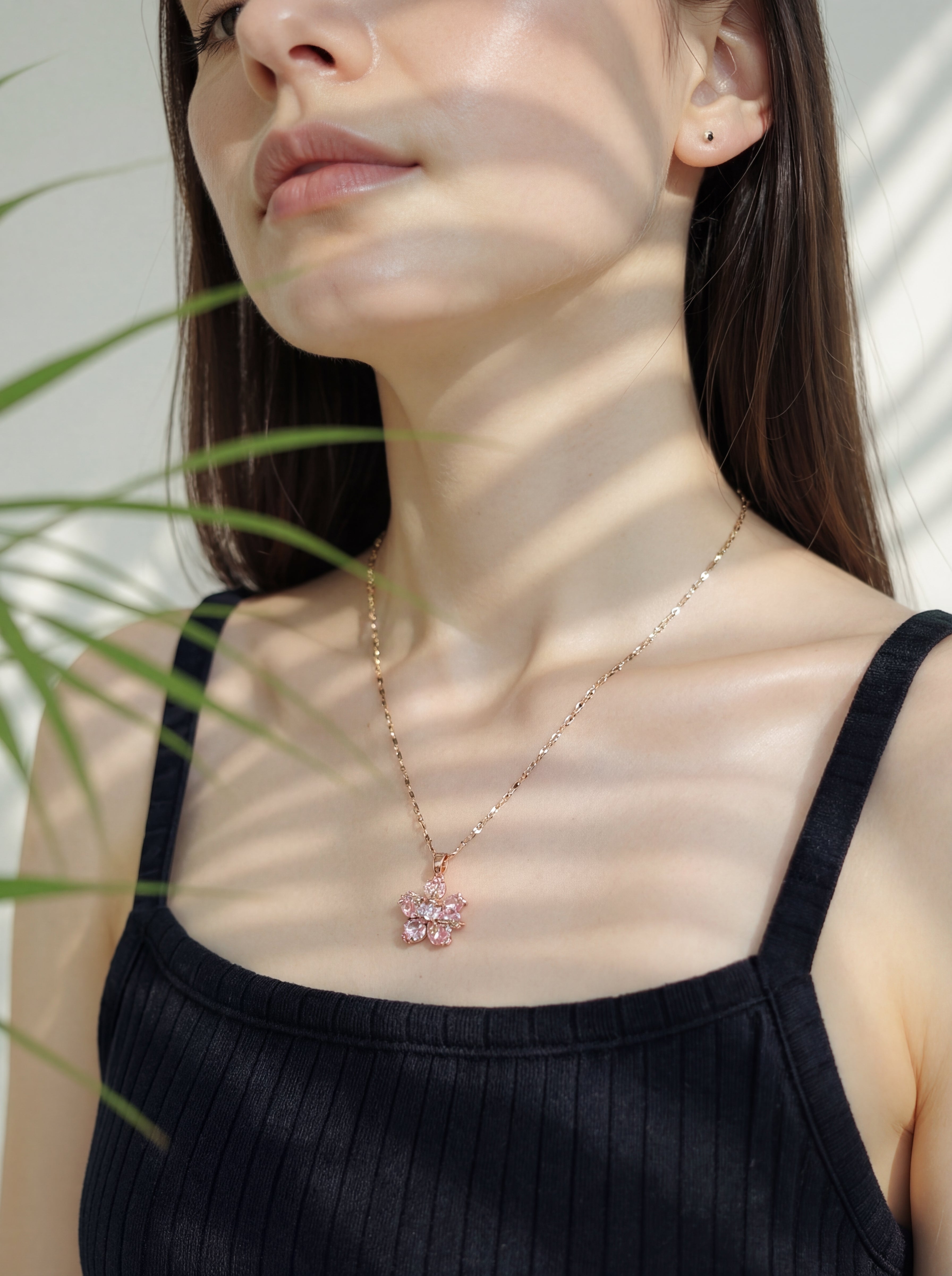 18K Rose Gold Plated Zircon Flower Pendant - Dainty Simple Style