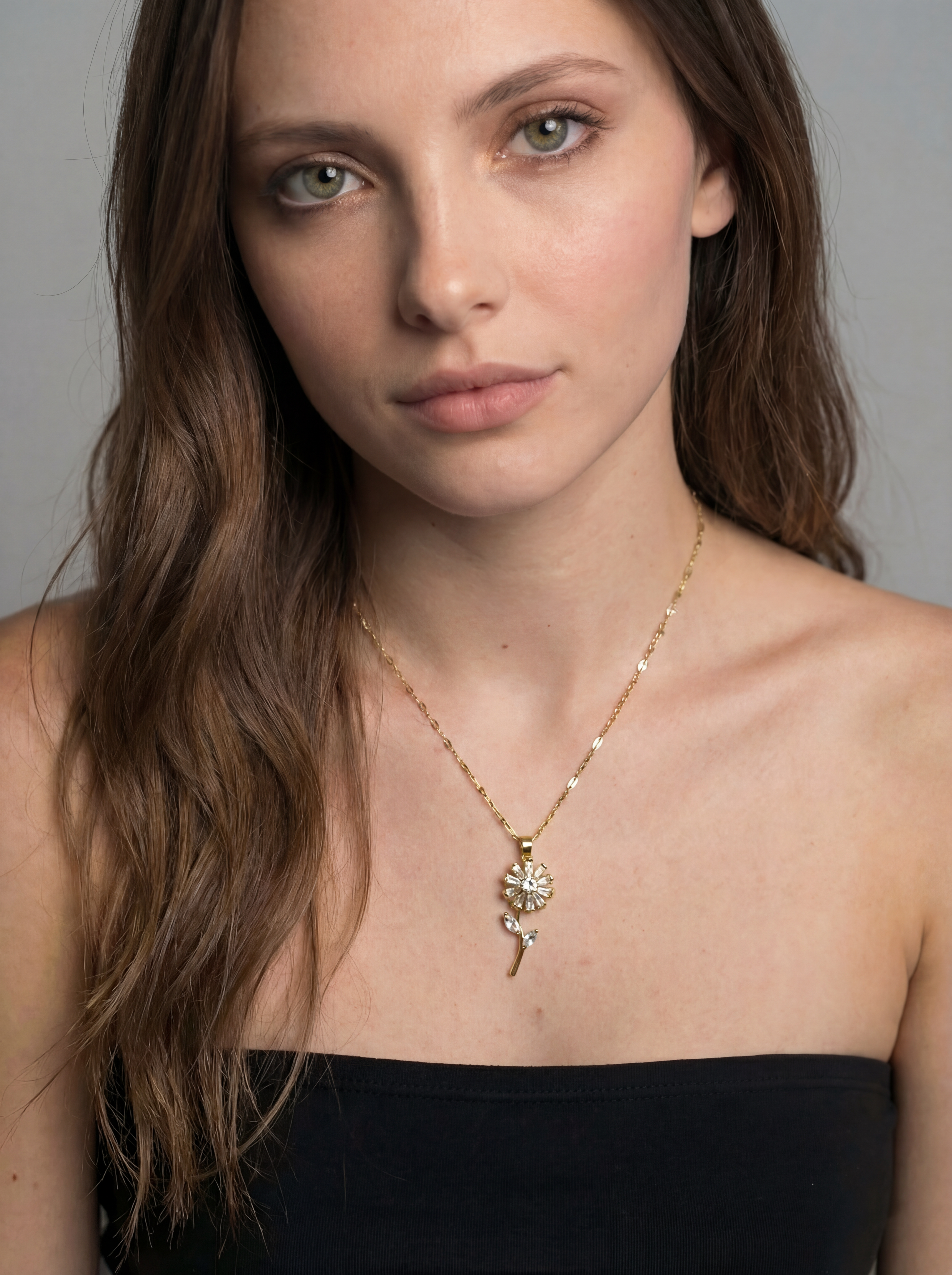 18K Gold Plated Sunflower Pendant Necklace - Cute Gemstone