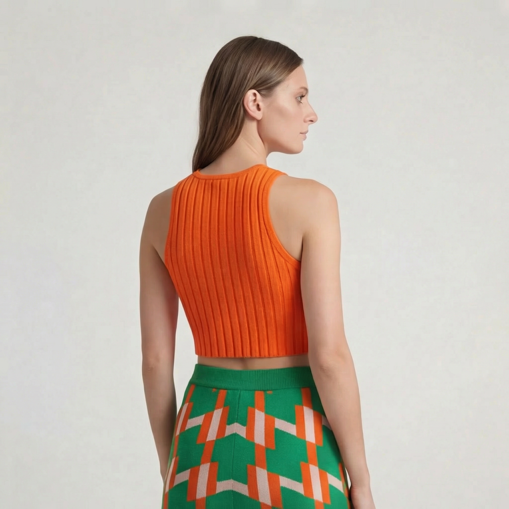 Retro Dark Green Geometric Knit Wide-Leg Trousers