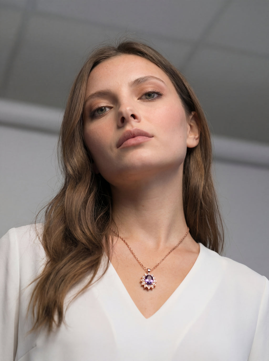 18K Rose Gold Plated Starburst Gem Necklace - Zircon Pendant