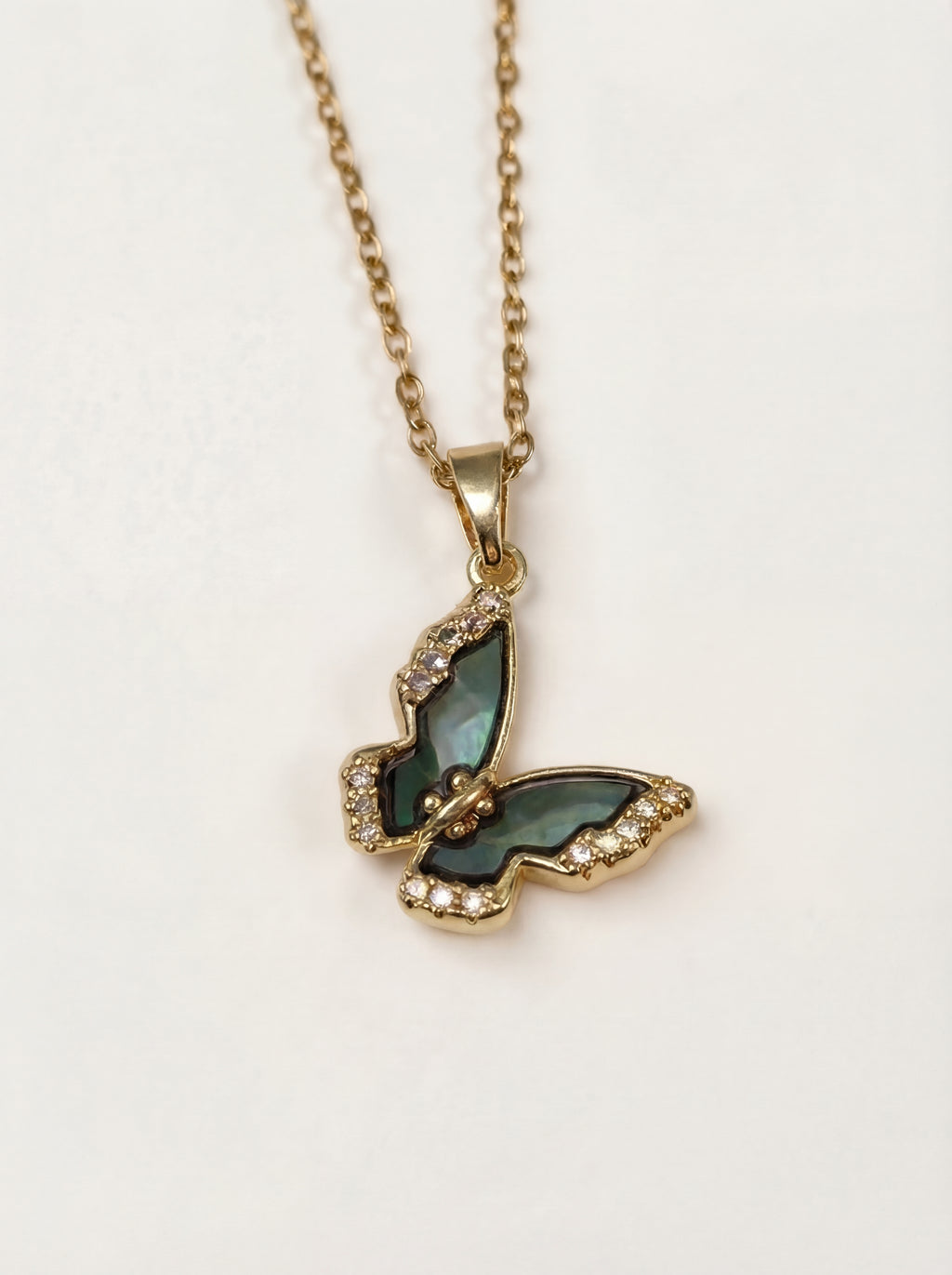 18K Gold Plated Butterfly Shell Necklace - Zircon Dainty Pendant
