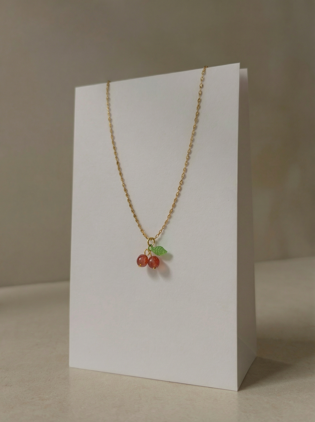 18K Gold Plated Cute Sweet Red Cherry Necklace - Stainless Steel