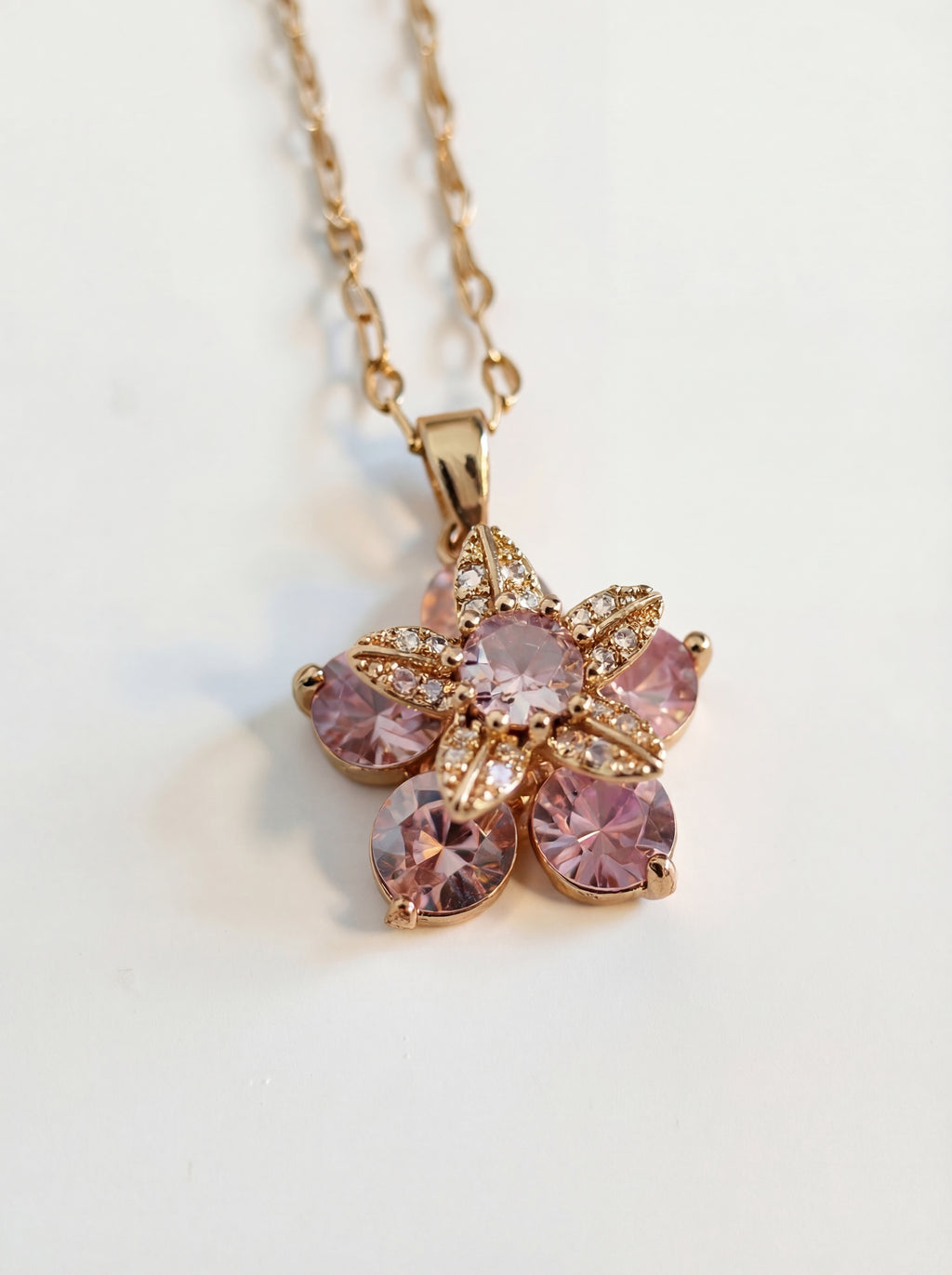 18K Rose Gold Plated Zircon Flower Pendant - Dainty Simple Style
