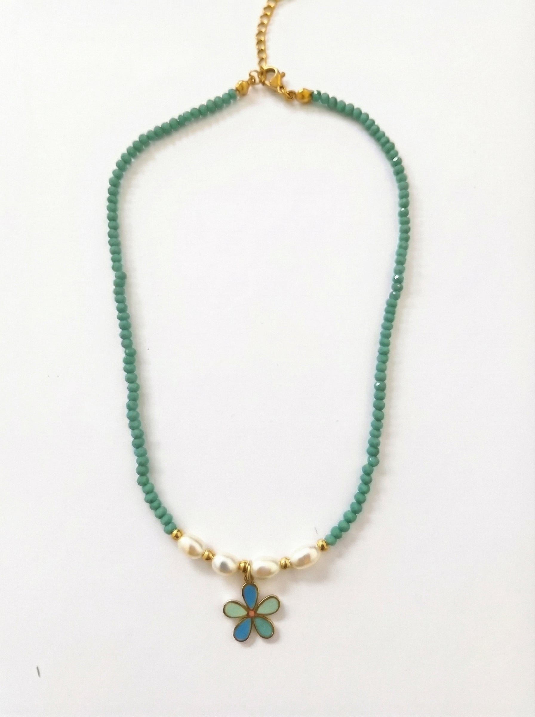 18K Gold Plated Enamel Flower Beaded Necklace - 316L Stainless Steel