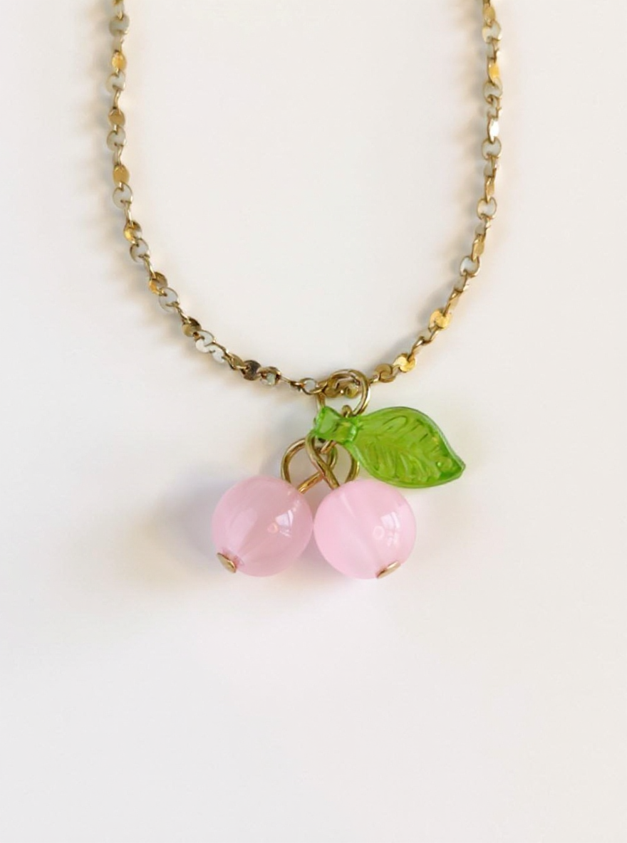 Niedliche Kirschhalskette, 18 Karat vergoldet – Edelstahl