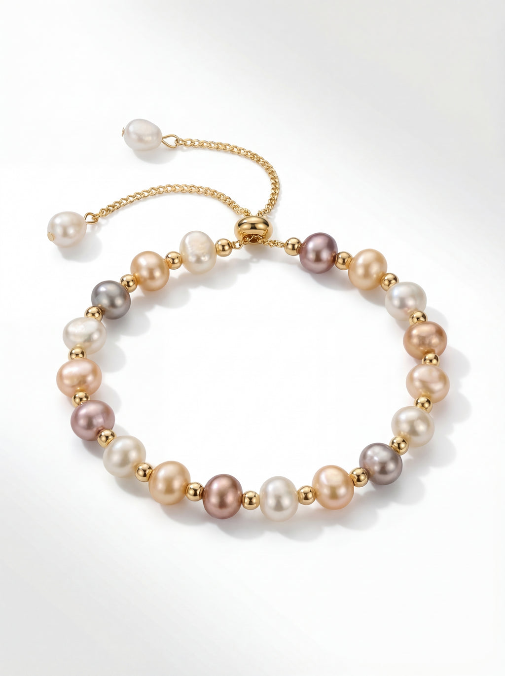 Multicolored pearl bracelet on a white background