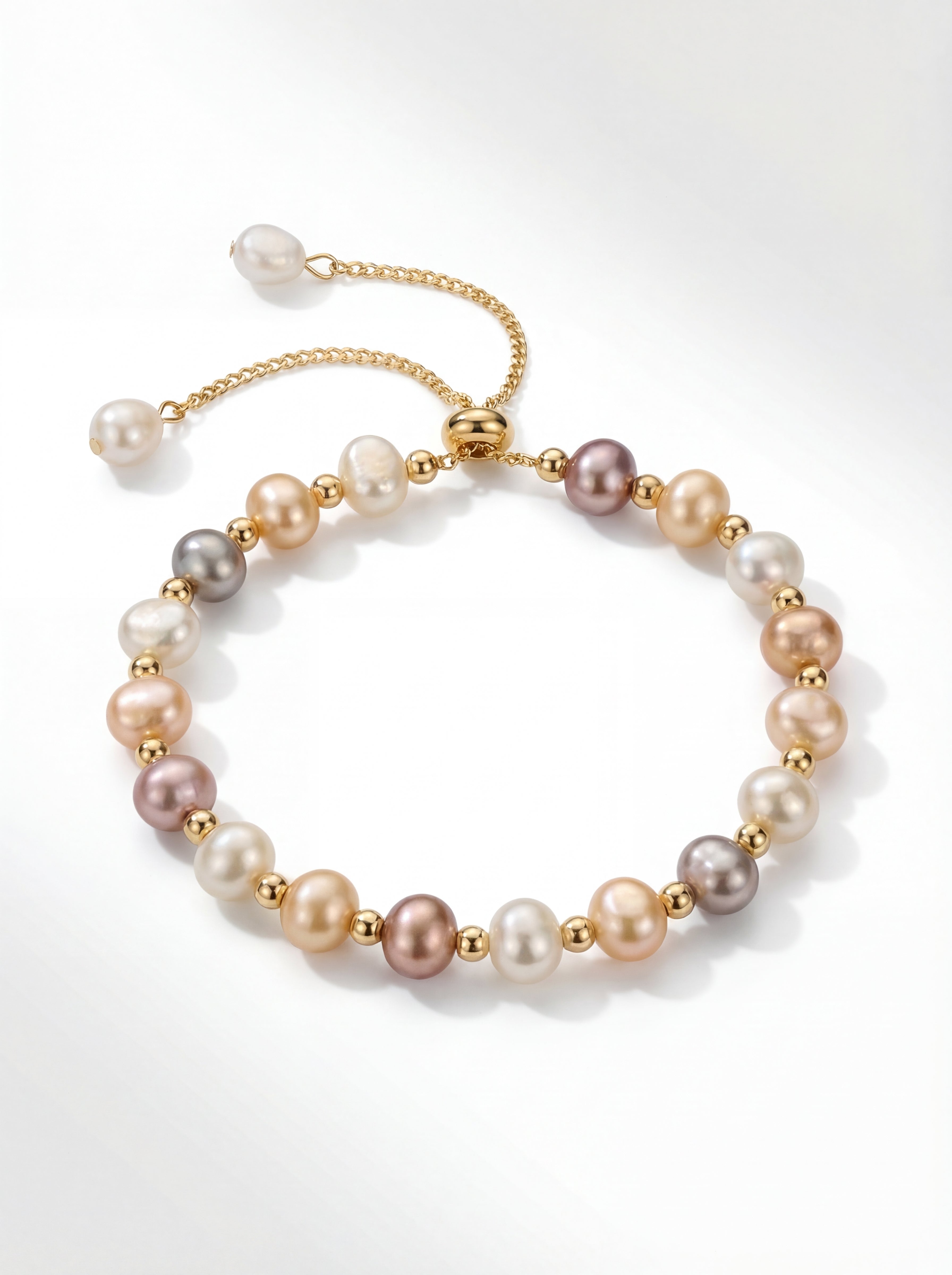 Multicolored pearl bracelet on a white background