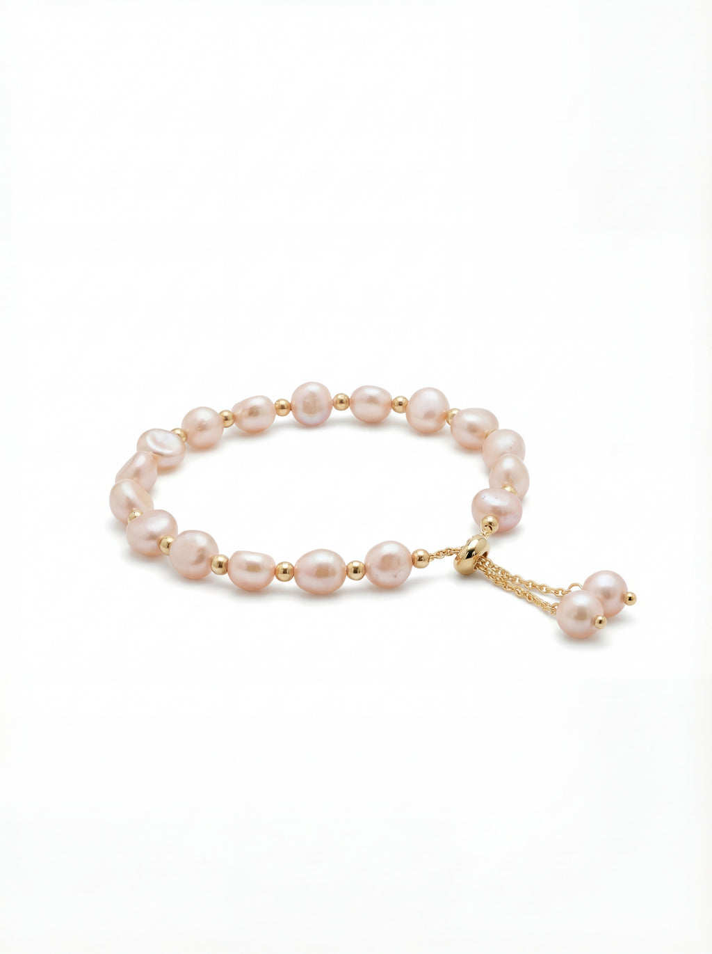 Pearl bracelet with gold clasp on a white background