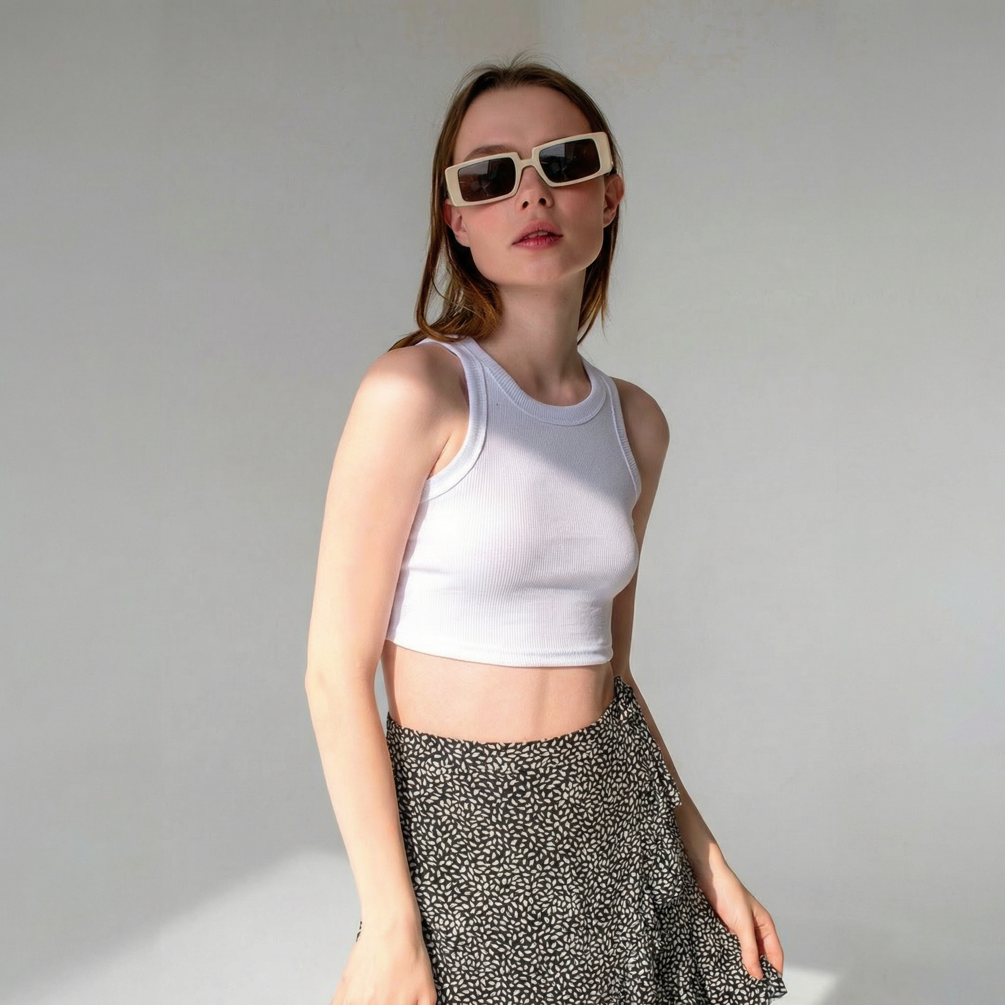 White Ribbed Knit Super Crop Halter Neck Vest Top