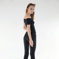 Sort Strikket Carmen-krage Off-Shoulder Crop Bluse