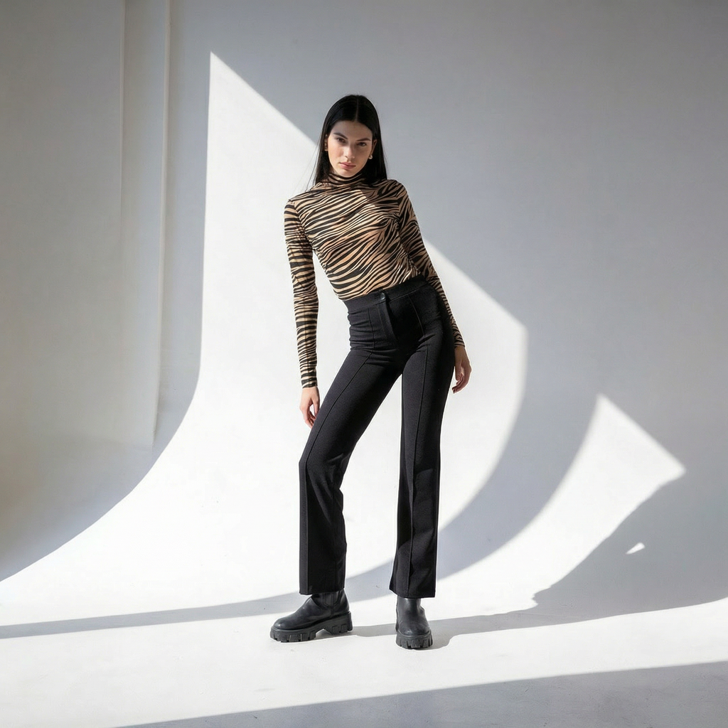 Bodysuit med høj hals og lange ærmer i tigerprint