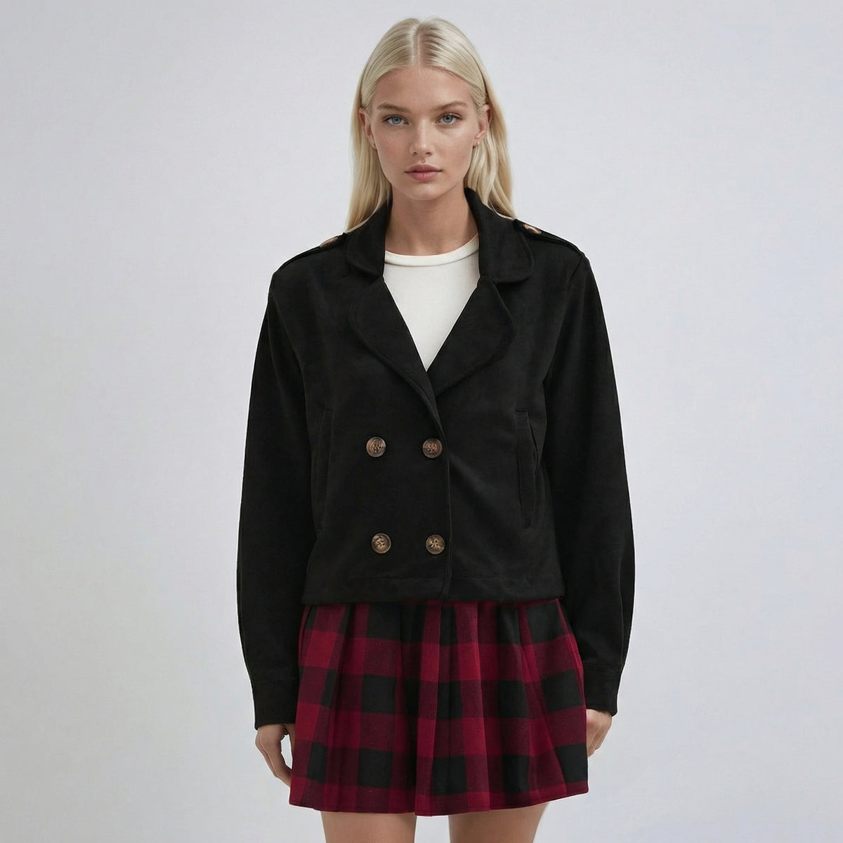 Černá dvouradová zkrácená oversized košilová bunda
