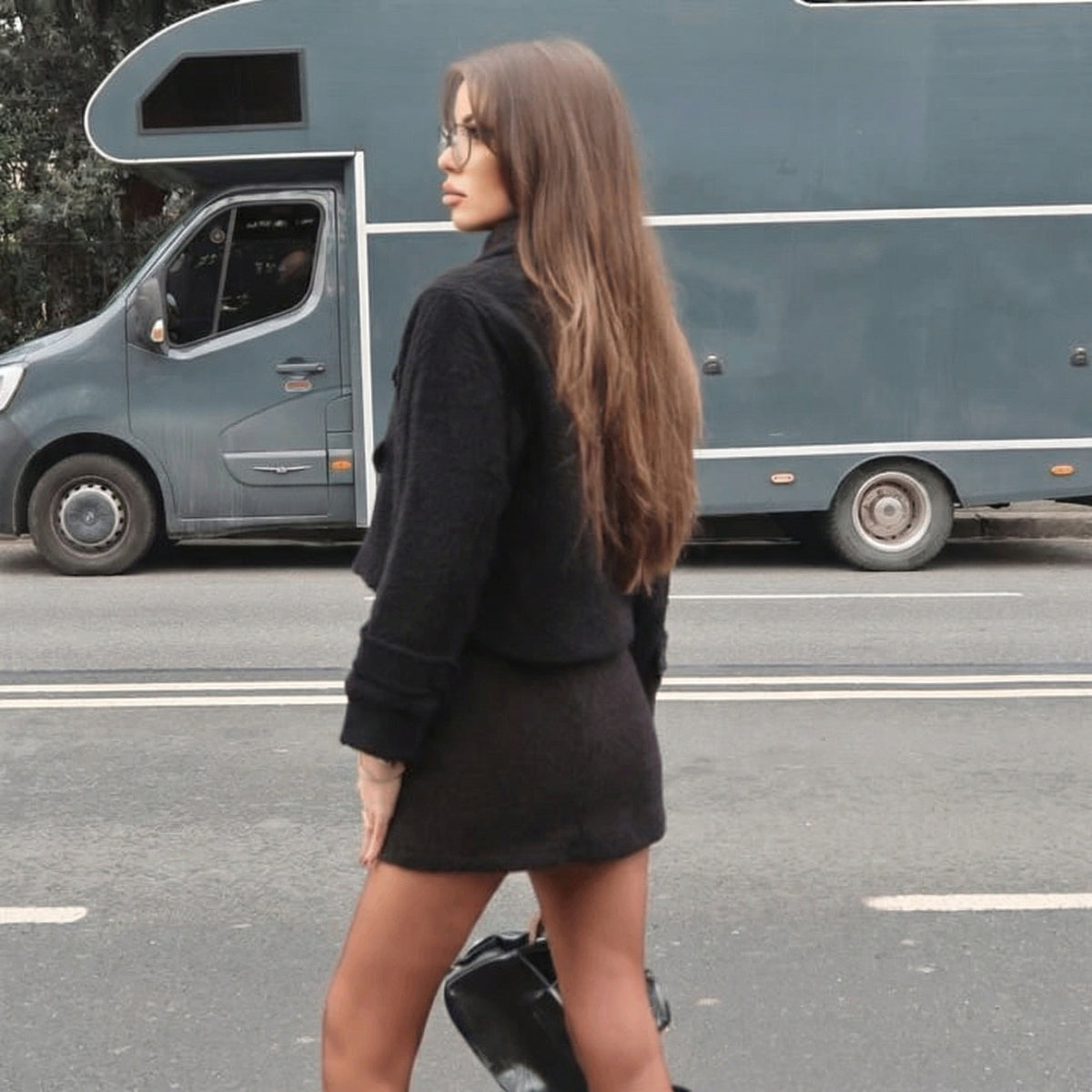 Sort cropped tekstureret shacket-jakke med knappebetaljer