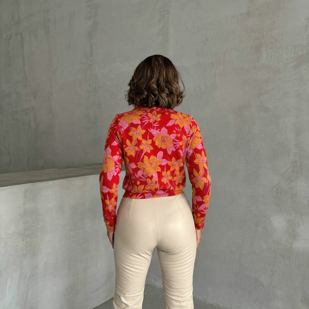 Langærmet bluse med rødt blomsterprint