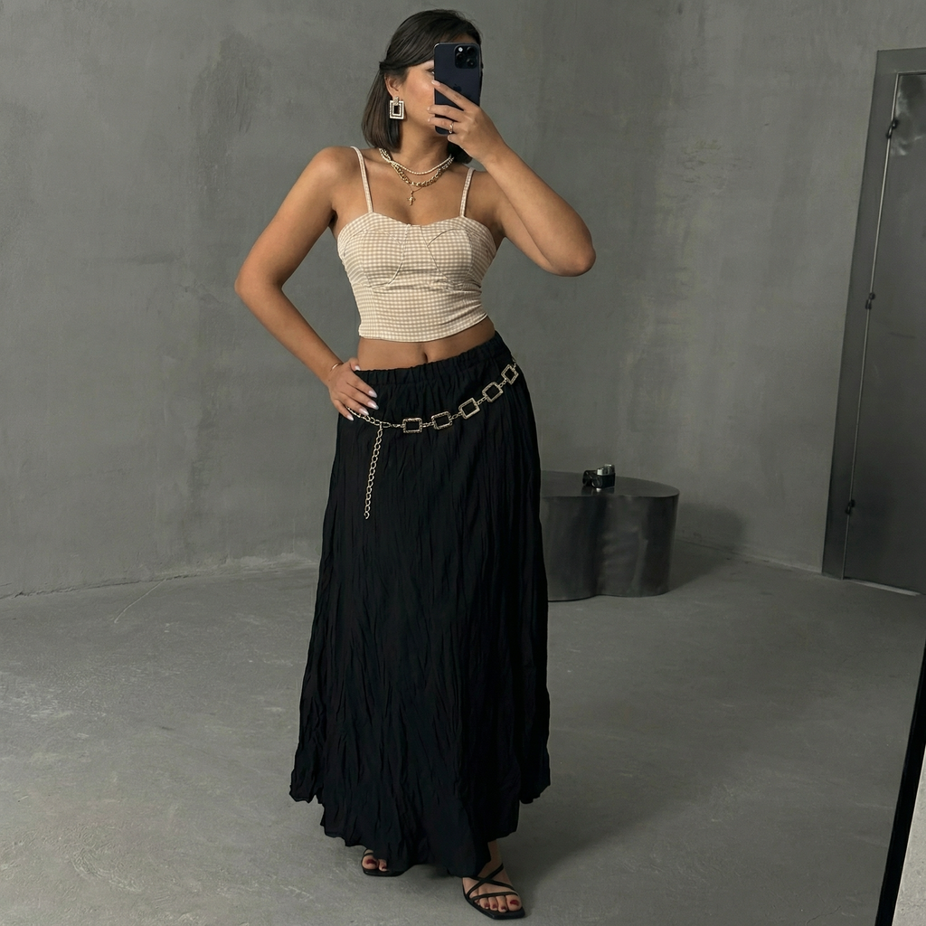 Stenfarvet gingham bustier crop top med hjerteudskæring
